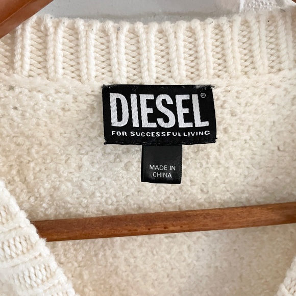 Diesel Men’s Chunky knit sweater Wool Off-White Patchwork M Oversized - Picture 9 of 15
